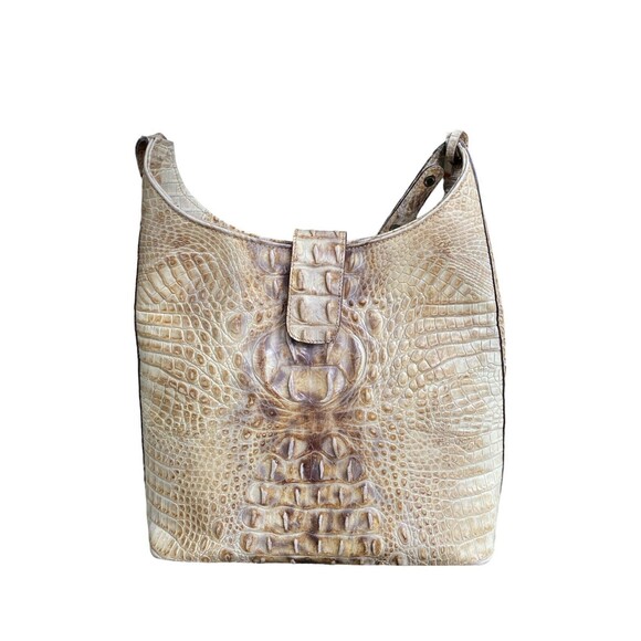 Brahmin Leather Croc Embossed Tabitha Shoulder Crossbody Bag Warm Tan Beige - Picture 11 of 12